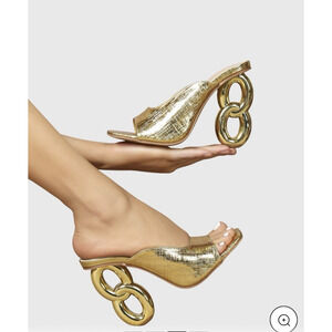 Women's 11 Summer Peep Toe Textured Gold Chain Party High Heels Fashion Sandal